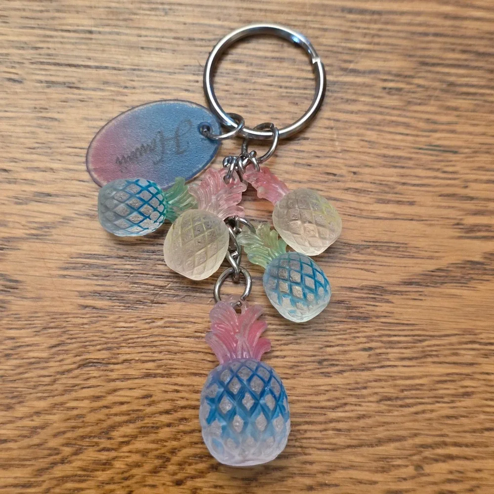 Hawaii Pineapple Cluster Keychain Frosted Resin Multicolor Tropical Bag Charm